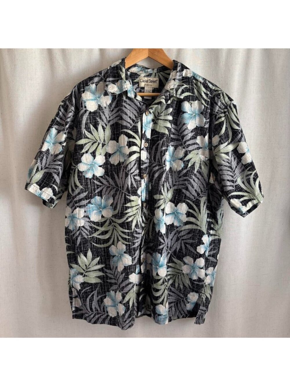 Cooke Street Blue Black Floral Honolulu Hawaiian Shirt